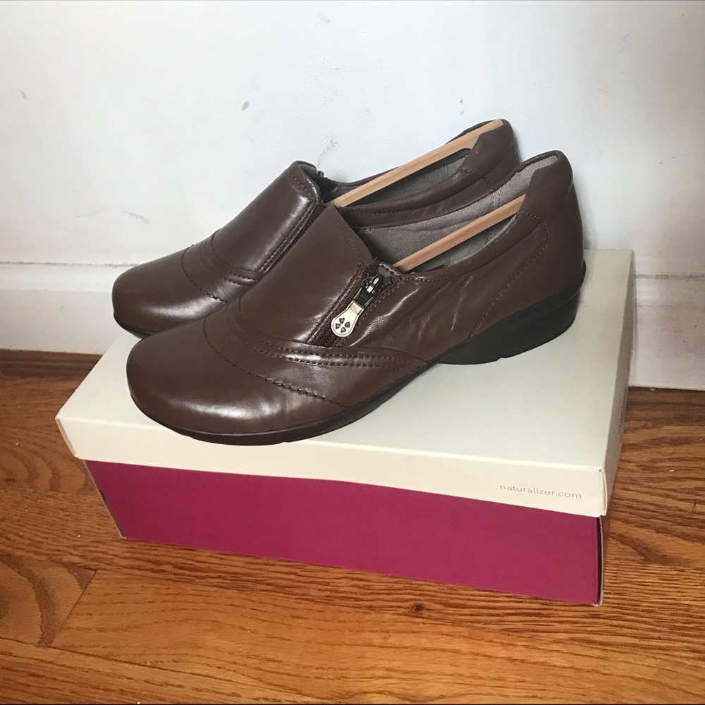 Clarks Clarissa Brown Zip Up Slip On Casual Shoes Size 7 W Wide